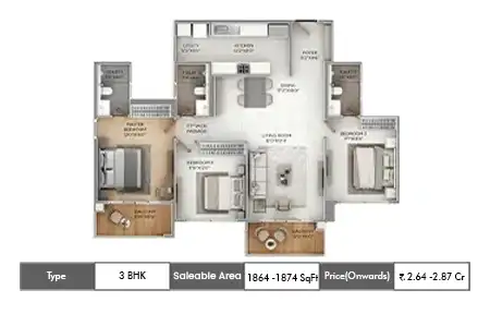 3 BHK 1864 - 1874 SqFt