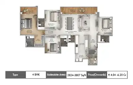4 BHK 2824 - 3807 SqFt